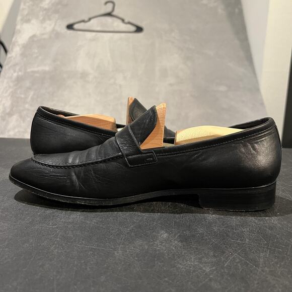 Magnanni Lino Dress Shoes Mens 10 Black Leather Bit Loafers Slip On Formal